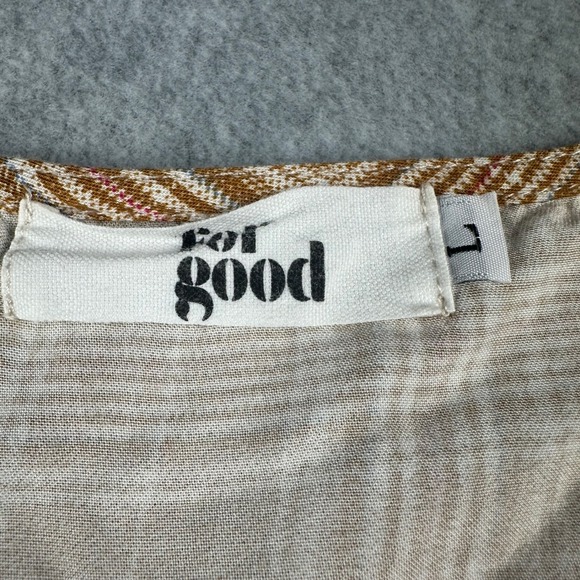 For Good Tiered Tunic Dress Women L Plaid Babydoll Button Front Cottagecore Boho - Picture 7 of 10